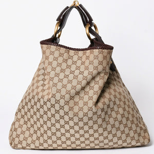 GUCCI Gucci Horsebit Tote Bag GG Pattern 114900 Gold Hardware Brown Good Condition Used 4a001564