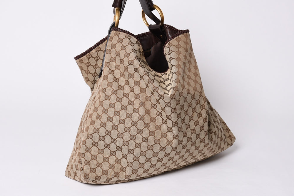 GUCCI グッチ ホースビット トートバッグ Tote Bag GG柄 114900 ゴールド金具 ブラウン 美品 中古 4a001564