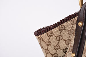 GUCCI Gucci Horsebit Tote Bag GG Pattern 114900 Gold Hardware Brown Good Condition Used 4a001564