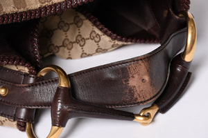 GUCCI Gucci Horsebit Tote Bag GG Pattern 114900 Gold Hardware Brown Good Condition Used 4a001564