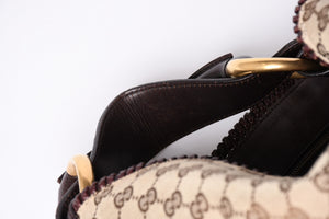 GUCCI Gucci Horsebit Tote Bag GG Pattern 114900 Gold Hardware Brown Good Condition Used 4a001564