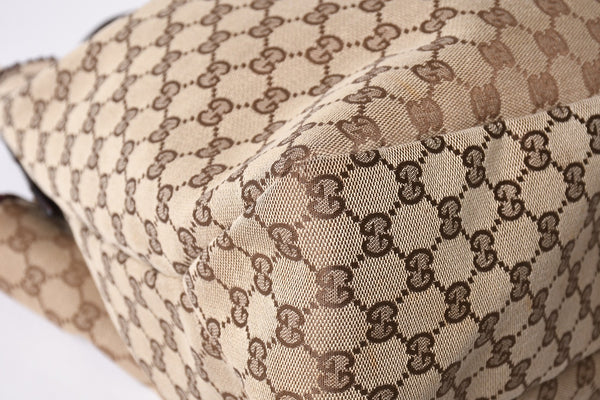 GUCCI Gucci Horsebit Tote Bag GG Pattern 114900 Gold Hardware Brown Good Condition Used 4a001564