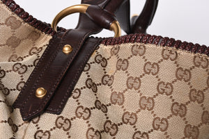 GUCCI Gucci Horsebit Tote Bag GG Pattern 114900 Gold Hardware Brown Good Condition Used 4a001564