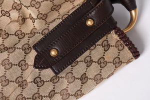 GUCCI Gucci Horsebit Tote Bag GG Pattern 114900 Gold Hardware Brown Good Condition Used 4a001564