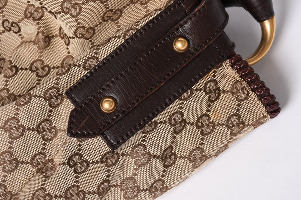 GUCCI Gucci Horsebit Tote Bag GG Pattern 114900 Gold Hardware Brown Good Condition Used 4a001564