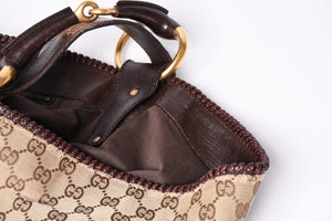 GUCCI Gucci Horsebit Tote Bag GG Pattern 114900 Gold Hardware Brown Good Condition Used 4a001564