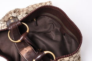 GUCCI Gucci Horsebit Tote Bag GG Pattern 114900 Gold Hardware Brown Good Condition Used 4a001564