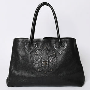 CHROME HEARTS TOTE W SNP BS FLUER Snap Tote Bag BS Flare Patch Leather Silver 925 Black Good Condition Used 4a001765