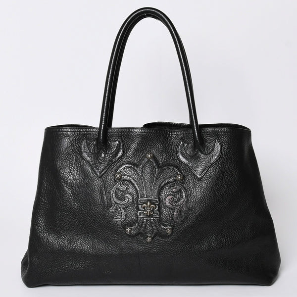 CHROME HEARTS TOTE W SNP BS FLUER Snap Tote Bag BS Flare Patch Leather Silver 925 Black Good Condition Used 4a001765