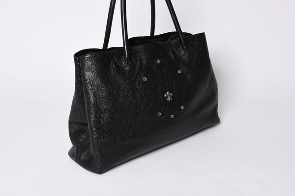 CHROME HEARTS TOTE W SNP BS FLUER Snap Tote Bag BS Flare Patch Leather Silver 925 Black Good Condition Used 4a001765