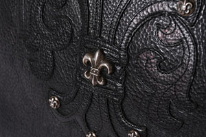 CHROME HEARTS TOTE W SNP BS FLUER Snap Tote Bag BS Flare Patch Leather Silver 925 Black Good Condition Used 4a001765