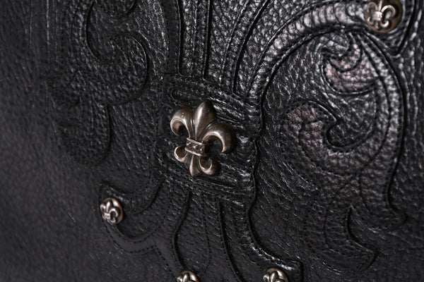 CHROME HEARTS TOTE W SNP BS FLUER Snap Tote Bag BS Flare Patch Leather Silver 925 Black Good Condition Used 4a001765