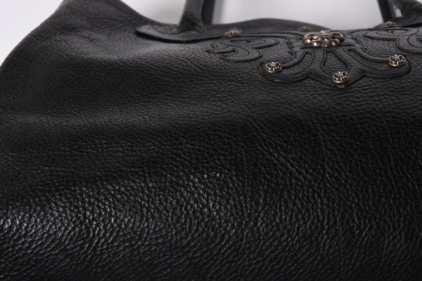 CHROME HEARTS TOTE W SNP BS FLUER Snap Tote Bag BS Flare Patch Leather Silver 925 Black Good Condition Used 4a001765
