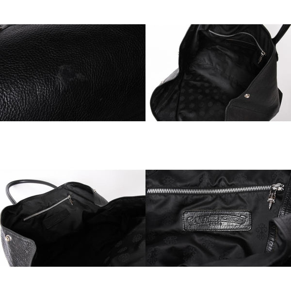 CHROME HEARTS TOTE W SNP BS FLUER Snap Tote Bag BS Flare Patch Leather Silver 925 Black Good Condition Used 4a001765