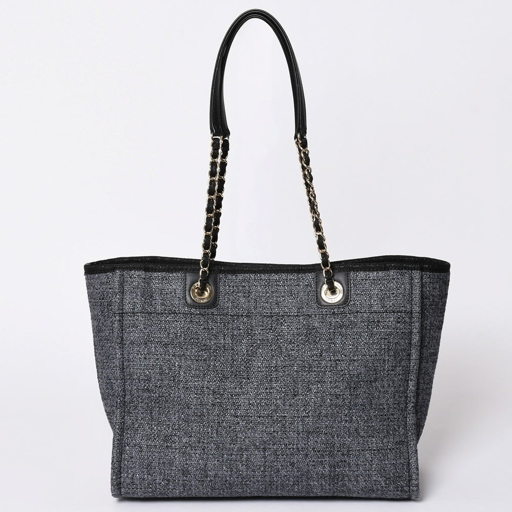 極美品 CHANEL シャネル Deauville ドーヴィル ランダム 新作 チェーントートバッグ ツイード ネイビー ゴールド金具 中古 4a001625