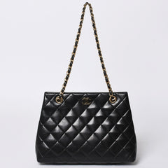 Very Good Condition CHANEL Chanel Matelasse Chain Shoulder Bag No. 5 Chain Shoulder Bag Black Gold Hardware Lambskin Used 4a001614