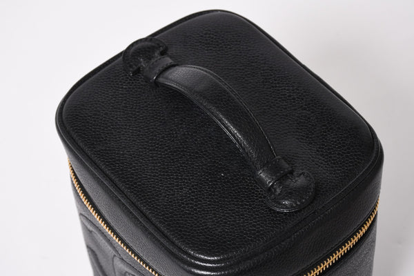 CHANEL シャネル バニティバッグ ハンドバッグ 4番台 ココマーク キャビアスキン ブラック ゴールド金具 美品 中古 4a005781