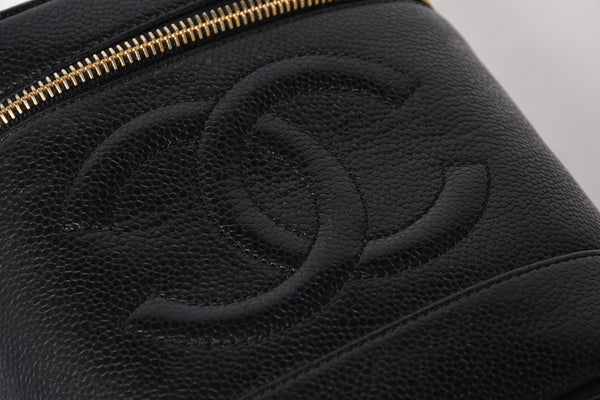 CHANEL シャネル バニティバッグ ハンドバッグ 4番台 ココマーク キャビアスキン ブラック ゴールド金具 美品 中古 4a005781