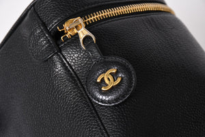 CHANEL シャネル バニティバッグ ハンドバッグ 4番台 ココマーク キャビアスキン ブラック ゴールド金具 美品 中古 4a005781
