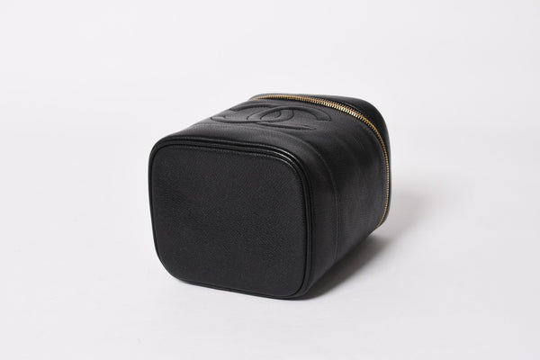 CHANEL シャネル バニティバッグ ハンドバッグ 4番台 ココマーク キャビアスキン ブラック ゴールド金具 美品 中古 4a005781