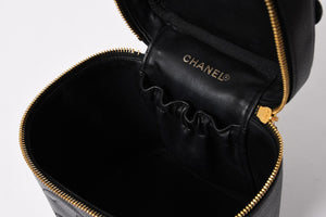 CHANEL シャネル バニティバッグ ハンドバッグ 4番台 ココマーク キャビアスキン ブラック ゴールド金具 美品 中古 4a005781