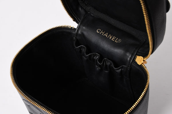 CHANEL シャネル バニティバッグ ハンドバッグ 4番台 ココマーク キャビアスキン ブラック ゴールド金具 美品 中古 4a005781