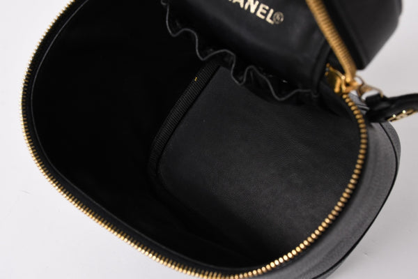CHANEL シャネル バニティバッグ ハンドバッグ 4番台 ココマーク キャビアスキン ブラック ゴールド金具 美品 中古 4a005781