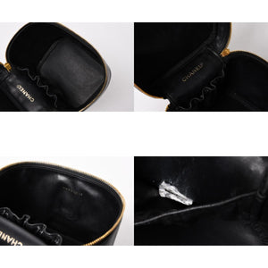 CHANEL シャネル バニティバッグ ハンドバッグ 4番台 ココマーク キャビアスキン ブラック ゴールド金具 美品 中古 4a005781