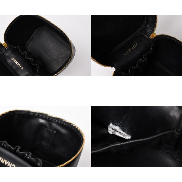 CHANEL シャネル バニティバッグ ハンドバッグ 4番台 ココマーク キャビアスキン ブラック ゴールド金具 美品 中古 4a005781