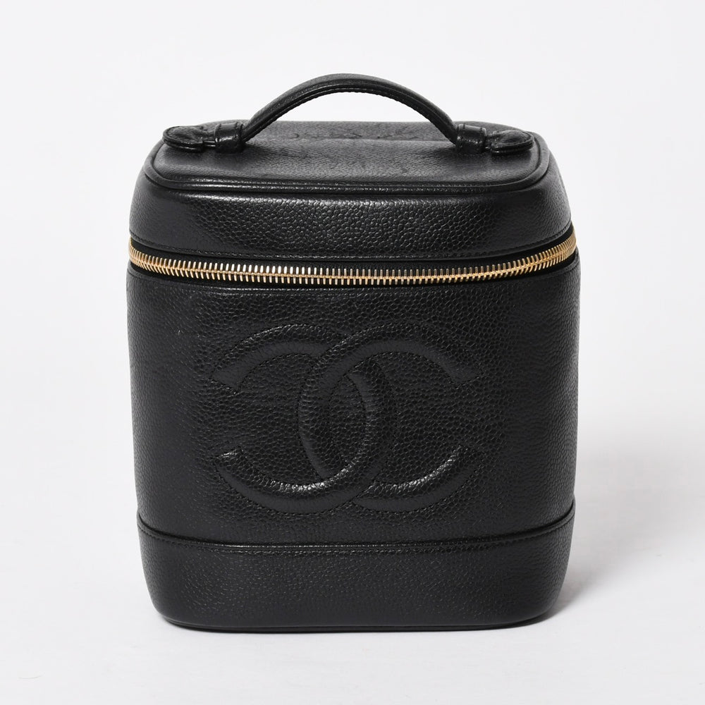 CHANEL Vanity Bag Handbag No. 4 Coco Mark Caviar Skin Black Gold Hardware Good Condition Used 4a005781
