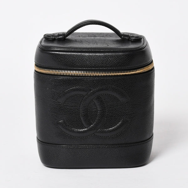 CHANEL シャネル バニティバッグ ハンドバッグ 4番台 ココマーク キャビアスキン ブラック ゴールド金具 美品 中古 4a005781