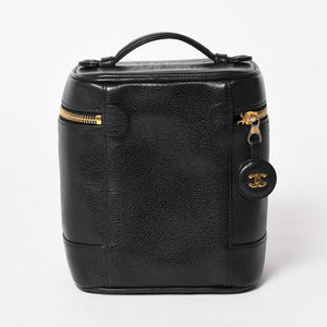 CHANEL シャネル バニティバッグ ハンドバッグ 4番台 ココマーク キャビアスキン ブラック ゴールド金具 美品 中古 4a005781