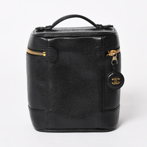 CHANEL シャネル バニティバッグ ハンドバッグ 4番台 ココマーク キャビアスキン ブラック ゴールド金具 美品 中古 4a005781