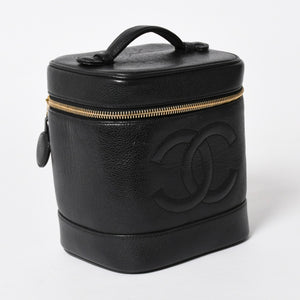 CHANEL シャネル バニティバッグ ハンドバッグ 4番台 ココマーク キャビアスキン ブラック ゴールド金具 美品 中古 4a005781