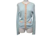 画像をギャラリービューアに読み込む, CHANEL シャネル アンサンブル カーディガン 97P ココマーク P07389V00348 コットン 水色 オレンジ サイズ40 美品 中古 4b001816