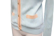 画像をギャラリービューアに読み込む, CHANEL シャネル アンサンブル カーディガン 97P ココマーク P07389V00348 コットン 水色 オレンジ サイズ40 美品 中古 4b001816