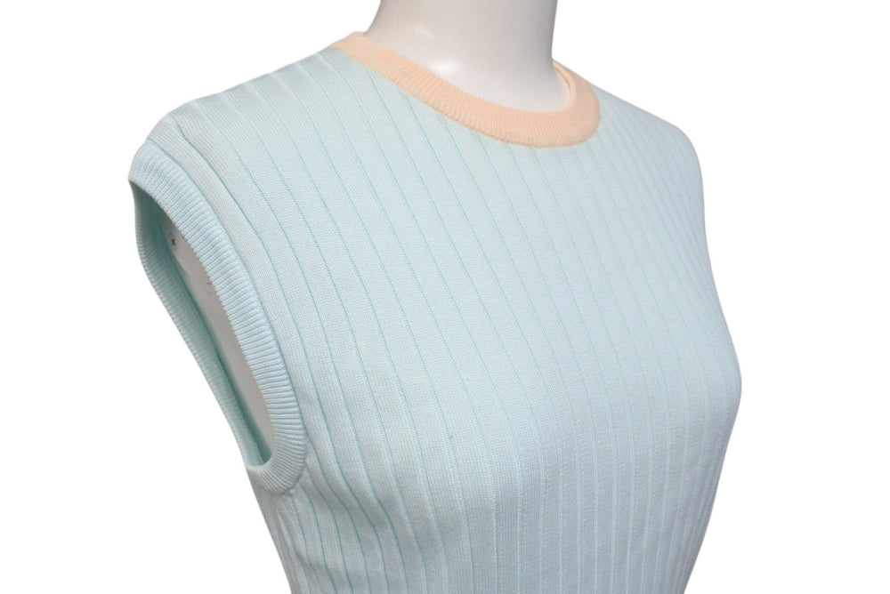 Very Good Condition CHANEL Ensemble Coco Mark Knit Sleeveless Tank Top Cotton Light Blue Orange Size 40 Used 4b001817