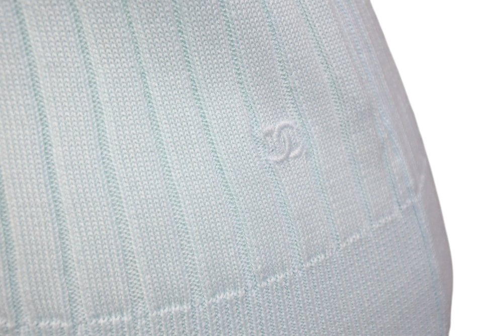 Very Good Condition CHANEL Ensemble Coco Mark Knit Sleeveless Tank Top Cotton Light Blue Orange Size 40 Used 4b001817