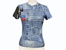 画像をギャラリービューアに読み込む, 極美品 Christian Dior クリスチャンディオール 半袖Tシャツ 1A12055021 サイズ36 デニム総柄プリント ガリアーノ期 中古 4b001824