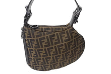 画像をギャラリービューアに読み込む, FENDI フェンディ ズッカ柄 ワンショルダーバッグ ハンドバッグ FF キャンバス レザー ブラウン ブラック ブラックメタル 美品 中古 4b001852