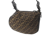 画像をギャラリービューアに読み込む, FENDI フェンディ ズッカ柄 ワンショルダーバッグ ハンドバッグ FF キャンバス レザー ブラウン ブラック ブラックメタル 美品 中古 4b001852