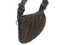 画像をギャラリービューアに読み込む, FENDI フェンディ ズッカ柄 ワンショルダーバッグ ハンドバッグ FF キャンバス レザー ブラウン ブラック ブラックメタル 美品 中古 4b001852