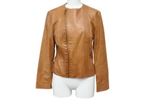 画像をギャラリービューアに読み込む, ChristianDior クリスチャンディオール ガリアーノ期 ジップアップ ノーカラージャケット ゴートレザー キャメル 36 美品 中古 4b001861