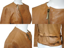画像をギャラリービューアに読み込む, ChristianDior クリスチャンディオール ガリアーノ期 ジップアップ ノーカラージャケット ゴートレザー キャメル 36 美品 中古 4b001861
