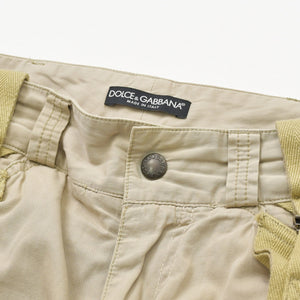 DOLCE&GABBANA ドルチェアンドガッバーナ パラシュート ボンテージカーゴパンツ VP29T U6CB コットン ベージュ ブラックメタル金具 サイズ48 美品 中古 4a001868