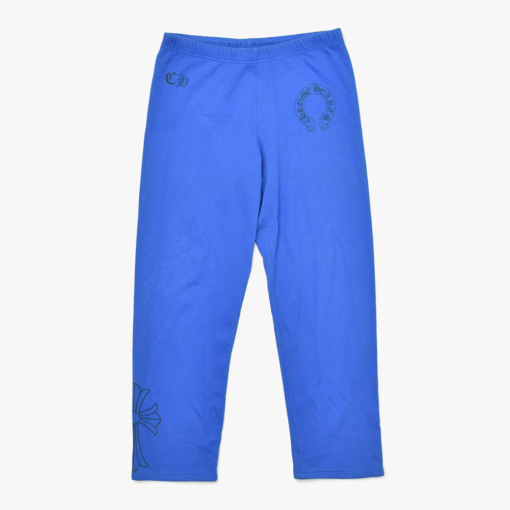 CHROME HEARTS クロムハーツ ワイドスウェットパンツ サイズL CHクロス CHロゴ ホースシュー ブルー ブラック コットン 美品 中古 4a001869