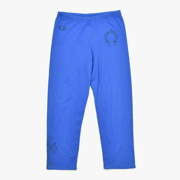 CHROME HEARTS クロムハーツ ワイドスウェットパンツ サイズL CHクロス CHロゴ ホースシュー ブルー ブラック コットン 美品 中古 4a001869