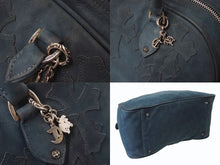 画像をギャラリービューアに読み込む, CHROME HEARTS クロムハーツ 現行型 ジムバッグ ミデュアム セメタリークロスパッチ 14パッチ ヌバック ブルー系 美品 中古 4b001884