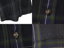 画像をギャラリービューアに読み込む, CHROME HEARTS クロムハーツ LOOSE END 長袖シャツ サイズL チェック柄 クロスボールボタン CHクロスレザーパッチ チャコール系 美品 中古 4b001886