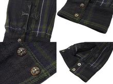 画像をギャラリービューアに読み込む, CHROME HEARTS クロムハーツ LOOSE END 長袖シャツ サイズL チェック柄 クロスボールボタン CHクロスレザーパッチ チャコール系 美品 中古 4b001886